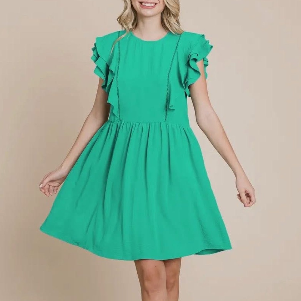 Roly Poly Flutter Sleeve Dress (Green)